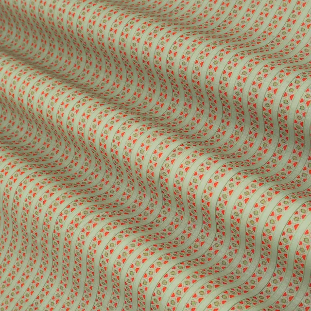 Ash Grey and Red Ethnic Stripe Printed Chanderi Handloom