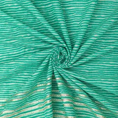 Cyan Cotton Floral Print Threadwork Border Gota work Sequin Embroidery Fabric