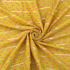 Moss Green Cotton Motif Print Threadwork Embroidery Gota Work Fabric