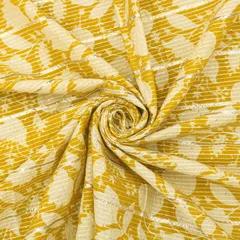 Cyber Yellow Cotton Floral Print Threadwork Embroidery Gota Work Fabric