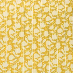 Cyber Yellow Cotton Floral Print Threadwork Embroidery Gota Work Fabric