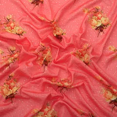 Fuscia Pink Chinon Floral Print Sequin Embroidery Fabric