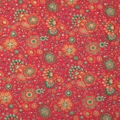 Scarlet Red Chinon Position Golden Threadwork Floral Print Sequin Embroidery Fabric