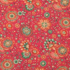 Scarlet Red Chinon Position Golden Threadwork Floral Print Sequin Embroidery Fabric