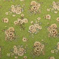 Sheen Green Chinon Floral Print Sequin Embroidery Fabric