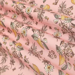 Blush Pink Mulmul Silk Floral Print Fabric