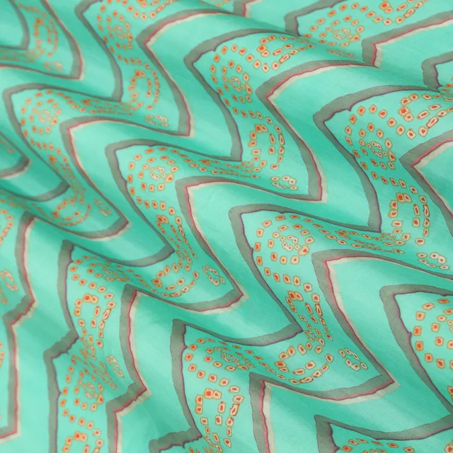 Aqua Blue Mulmul Silk Stripe Pattern Print Fabric