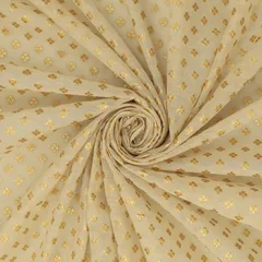 Cream Chanderi Floral Golden Zari Brocade Fabric