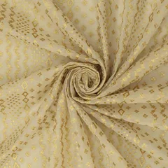 Ivory Chanderi Floral Golden Zari Brocade Fabric