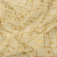 Frost White Chanderi Floral Golden Zari Brocade Fabric