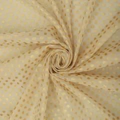 Parchment White ChanderiPolka Dot Golden Zari Brocade Fabric