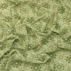 Fern Green Georgette Position Floral Print Sequin Embroidery Fabric