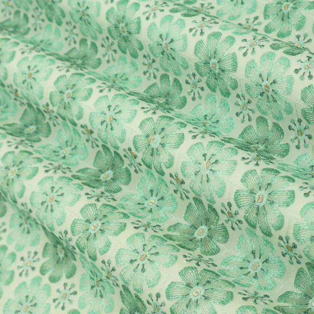 Light Green Georgette Position Floral Print Sequin Embroidery Fabric