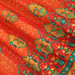 Candy Red & Yellow Georgette Position Floral Bandhani Print Sequin Embroidery Fabric