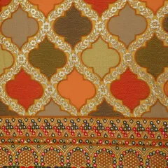Mustard Yellow Georgette Threadwork Motif Border Mirror Work Sequin Embroidery Fabric