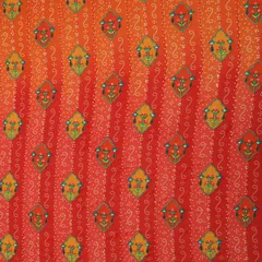 Indian Red & Orange Georgette Position Floral Bandhani Print Sequin Embroidery Fabric