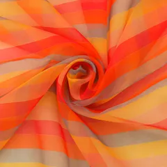 Red & Orange Organza Stripe Print Fabric