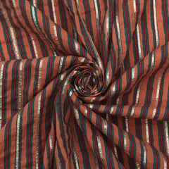 Chocolate Brown Cotton Stripe Print Gota Work Fabric