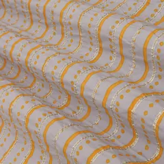 Slate Gray Cotton Stripe Dot Print Gota Work Fabric