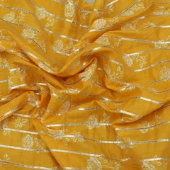Bright Yellow Cotton Floral Print Gota Work Fabric