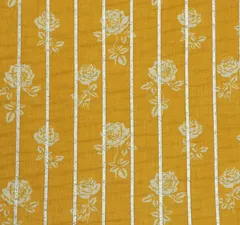 Bright Yellow Cotton Floral Print Gota Work Fabric