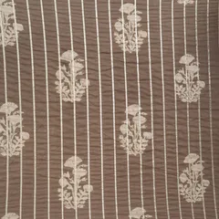 Gray Cotton Floral Print Gota Work Fabric