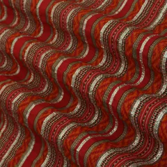 Maroon Cotton Stripe Print Gota Work Fabric
