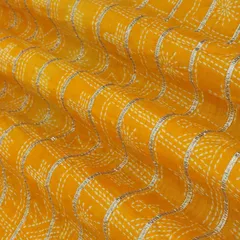 Canary Yellow Cotton Floral Print Gota Work Fabric