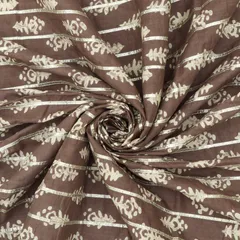 Pastel Brown Cotton Floral Print Gota Work Fabric