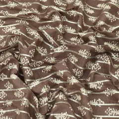 Pastel Brown Cotton Floral Print Gota Work Fabric