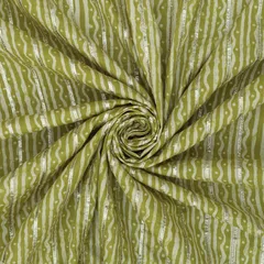 Mint Green Cotton Floral Print Gota Work Fabric