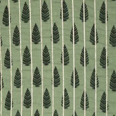 Green Cotton Floral Print Gota Work Fabric