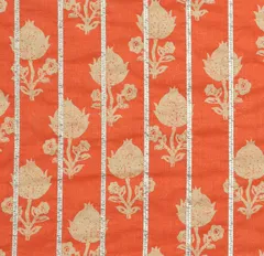 Orange Cotton Floral Print Gota Work Fabric