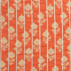 Orange Cotton Floral Print Gota Work Fabric