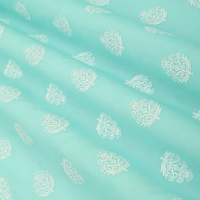 Turquoise Blue Lawn Floral Print Fabric