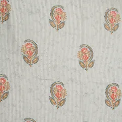Gray Linen Floral Print Threadwork Sequin Embroidery Fabric