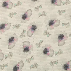 Smoke Gray Linen Floral Print Sequin Embroidery Fabric
