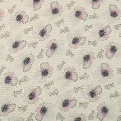 Smoke Gray Linen Floral Print Sequin Embroidery Fabric