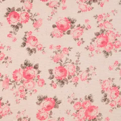 Baby Pink Linen Floral Print Sequin Embroidery Fabric