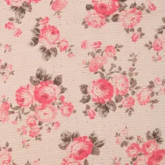 Baby Pink Linen Floral Print Sequin Embroidery Fabric