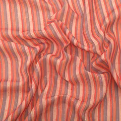 Red & Orange Linen Stripe Pattern Print Sequin Embroidery Fabric