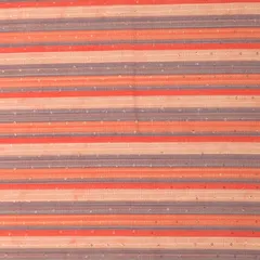 Red & Orange Linen Stripe Pattern Print Sequin Embroidery Fabric