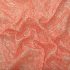 Salmon Pink Linen Floral Print Sequin Embroidery Fabric