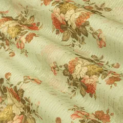 Kelly Green Linen Floral Print Sequin Embroidery Fabric