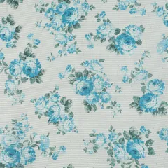 Light Aqua Linen Floral Print Sequin Embroidery Fabric