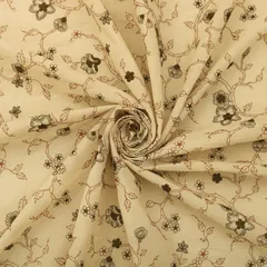 Powder White Cotton Black Threadwork Floral Sequin Embroidery Fabric