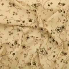 Powder White Cotton Black Threadwork Floral Sequin Embroidery Fabric