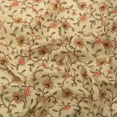 Marshmellow White CottonPink Floral Threadwork Embroidery Fabric