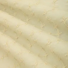 Chiffon White Kora Cotton Floral Stripe Pattern Mirror Work Embroidery Fabric