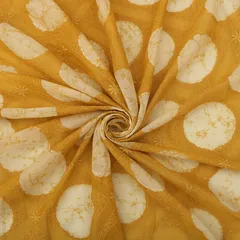 Mustard Yellow Lawn Batik Print Threadwork Floral Embroidery Fabric